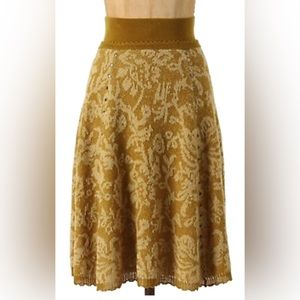 ANTHROPOLOGIE MOTH Wool Blend Hellebore Sweater Skirt XL mustard Grommets Detail